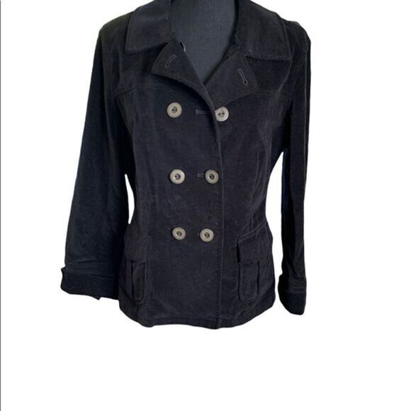Talbots black stretch velvet peacoat unlined size 8-10 petite. Perfect weight - Picture 1 of 9